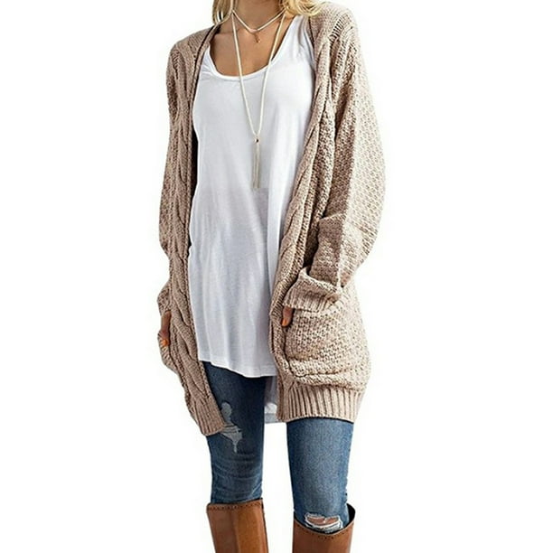 Womens Waterfall Chunky Cardigans Jumper Long Sleeve Knit Coat Jacket Plus Sized